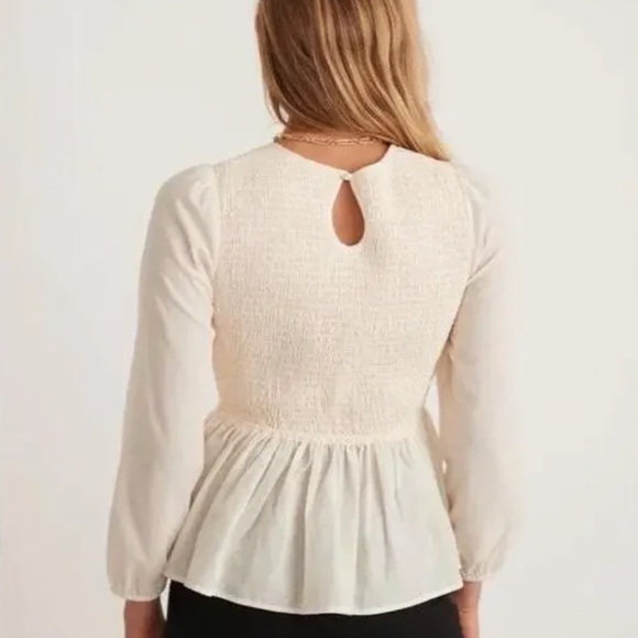 Marine Layer Ivory Smocked 3/4 Sleeve Peplum Top - Picture 2 of 6